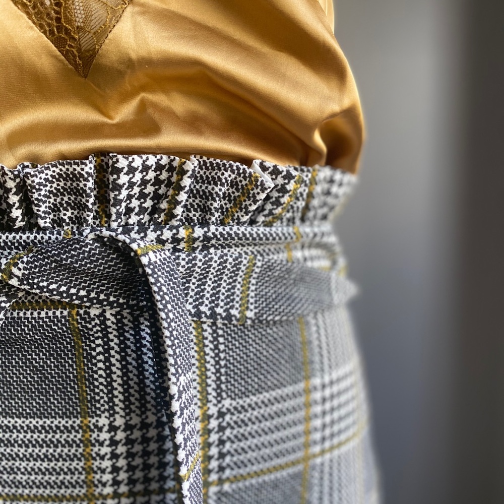 High Waisted Plaid Checker Tie Front Skirt - Picture 9 of 9